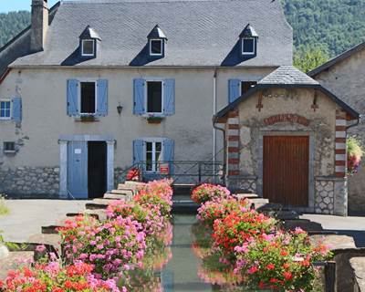 Gîte du Moulin : Le canal fleuri et la façade du moulin.-galerie 