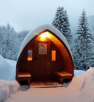 Le Sauna panoramique extérieur en hiver