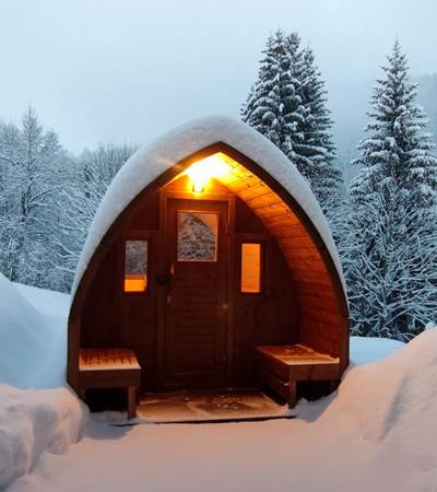 Le Sauna panoramique extérieur en hiver