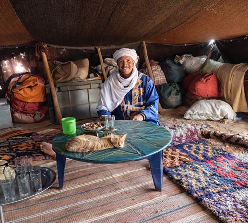 Dans la tente d'un campement nomade