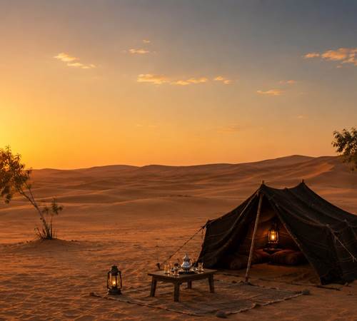 Image d'illustration générée numériquement représentant l'esprit du bivouac privé proposé par La Vallée des Dunes.