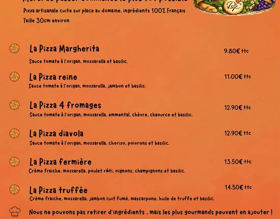 Carte pizza