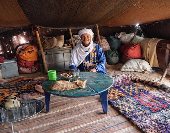 Dans la tente d'un campement nomade