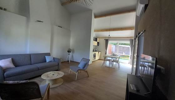 Pourquoi pas, gîte 1 : Pièce centrale , canapé lit , cuisine équipée.