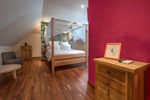 <img src="chemin-de-l-image.jpg" alt="Grande suite Grenade avec lit confortable et vue sur le jardin tropical à l'hôtel de charme La Maison de Clémentine, Fort-de-France, Martinique"