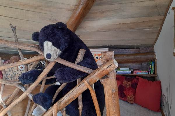 un ours veille sur les enfants