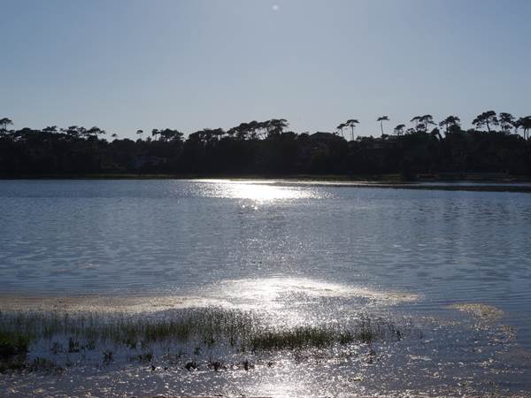 Magnifique coucher de soleil sur le lac marin d'Hossegor