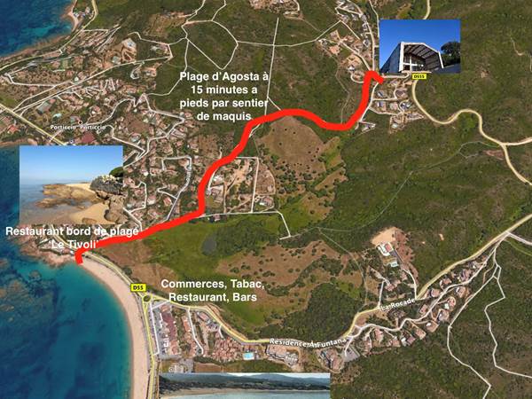 acces plage d 'Agosta et commerces à pieds ou par D555