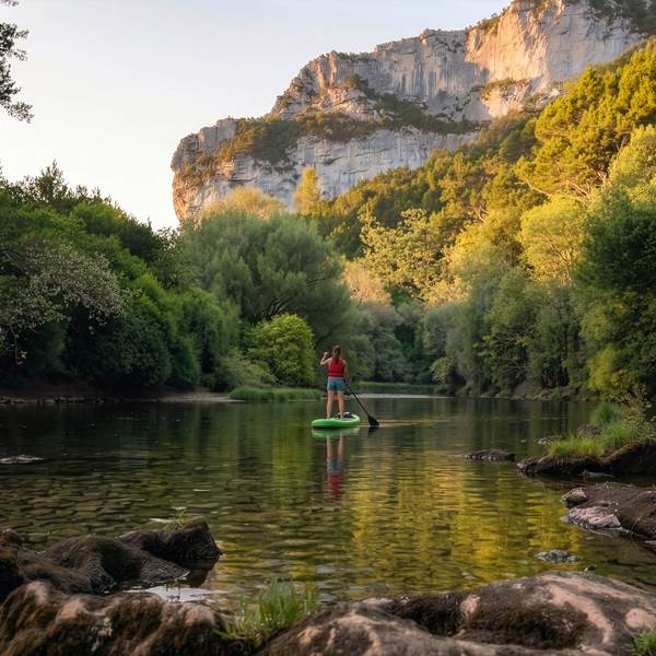 Balade en stand up paddle sur l’Aveyron au cœur des Gorges, entre rivière calme, falaises et nature préservée près de Saint-Antonin.-photo-gallery