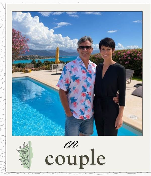 Couple en vacances à Casa Nova, chambres d’hôtes à Sagone avec piscine vue mer.