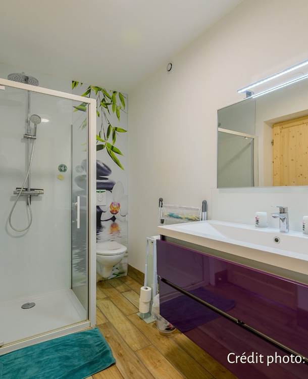 salle de bains avec douche et toilettes crédit photo :Thibaut Schenkel