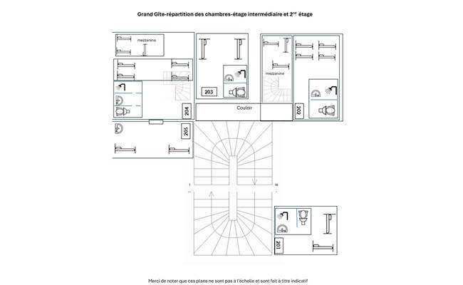 Plan Grand Gîte niveau intermédiaire et 2nd étage