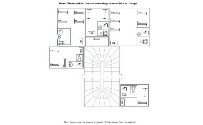 Plan Grand Gîte niveau intermédiaire et 1er étage