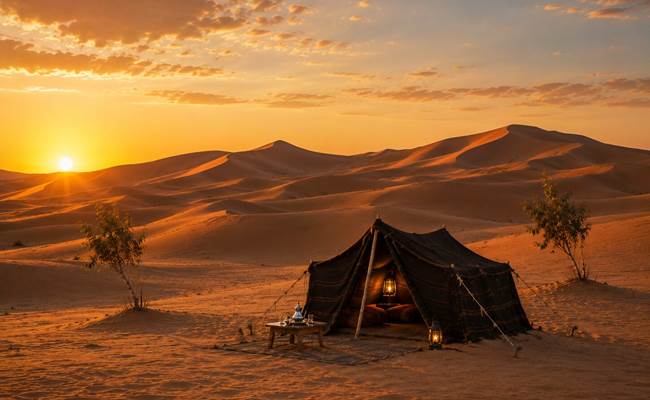 Image d'illustration générée numériquement dans l'esprit du bivouac dans les Dunes.