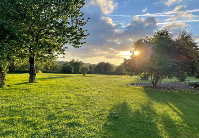 Grand parc arboré coucher de soleil