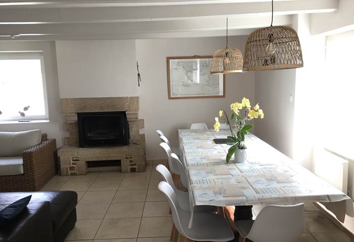Pièce de vie - salle à manger, cheminée insert bois
