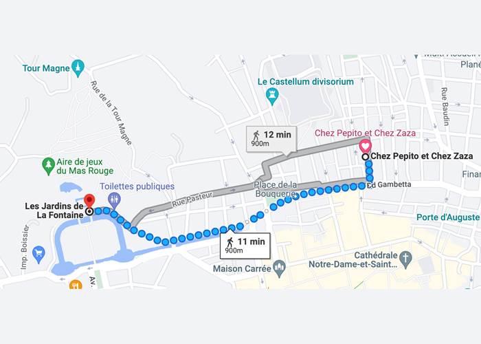 Itinéraire de Chez Pepito au Jardin de la Fontaine