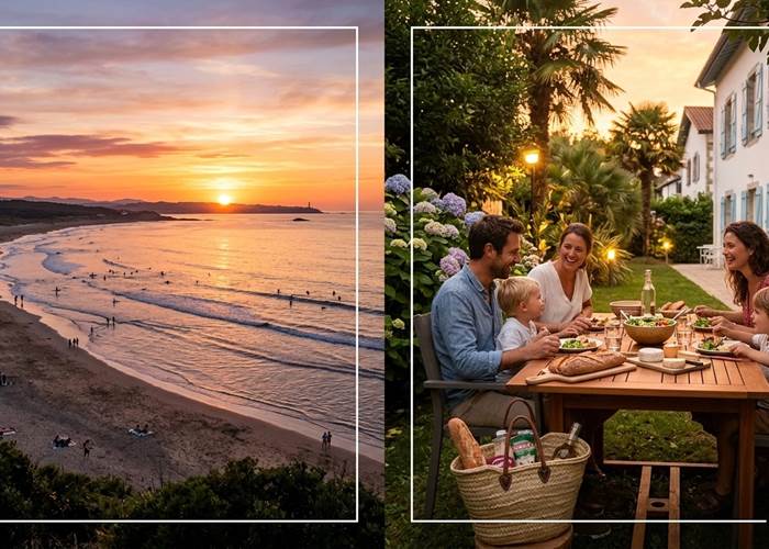 coucher de soleil à Anglet ou repas au jardin du Bellevue à Bayonne