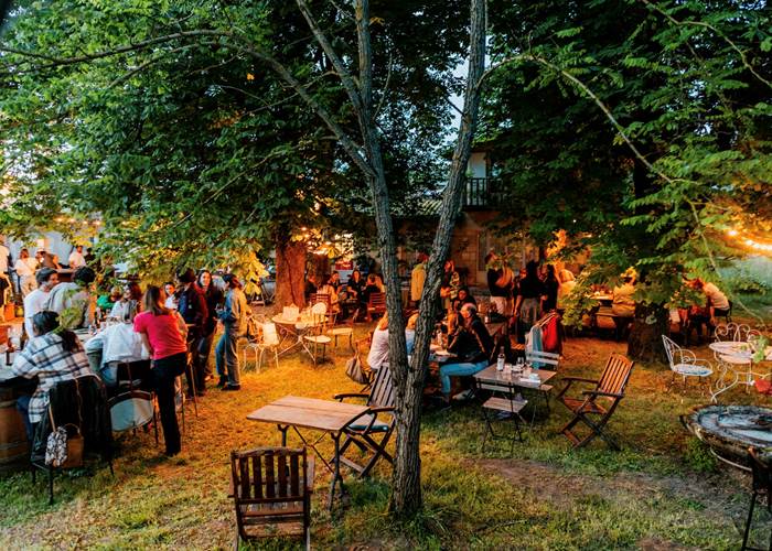 Guinguette, Plats à partager, Jazz, Concert, Produits locaux et frais, Vins Biodynamie, Nature, Vue sur Dordogne