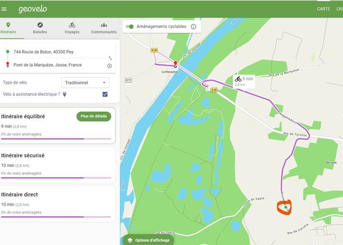 Itinéraire vélo depuis la Scandibérique