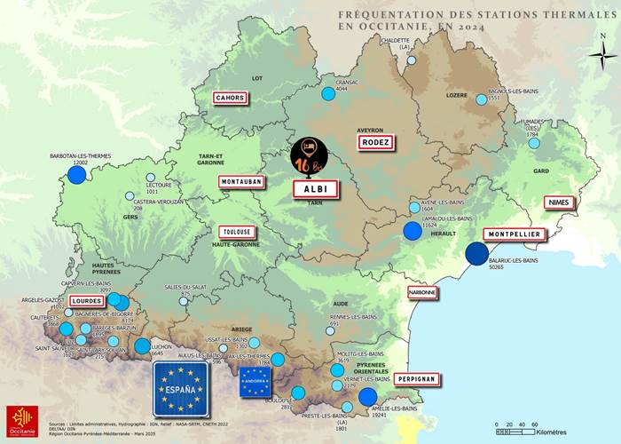 carte régions thermales Occitanie
