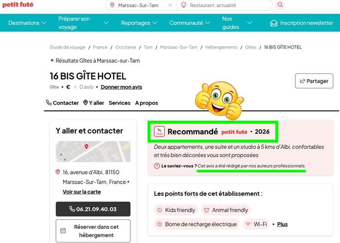 recommandé par le petit futé 2026 - 16 bis gite hôtel - Marssac - Albi - Gaillac-page