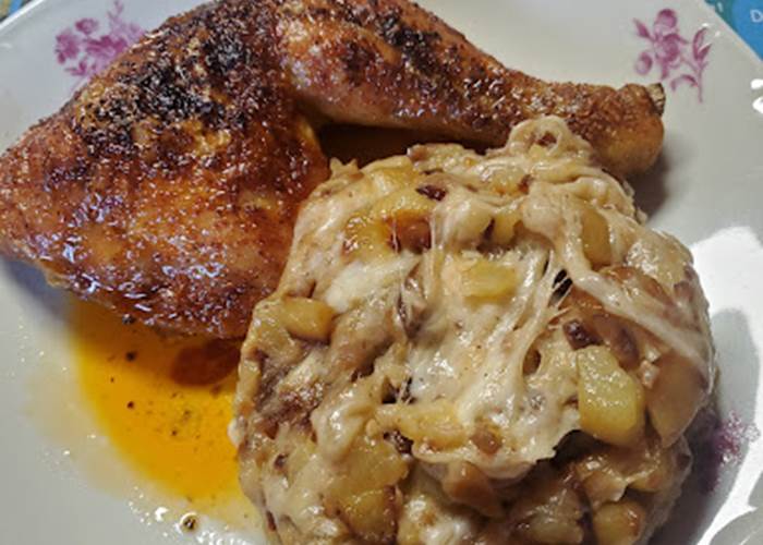 Au coeur du Volcantal Cuisse de poulet Truffade à ma façon