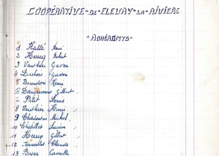 Liste des membres fondateurs de la Coopérative de Fleury La Rivière