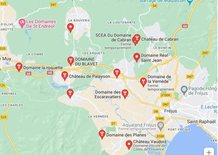 Carte des Domaines Viticoles de Roquebrune-sur-Argens