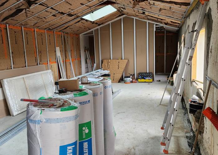 Travaux salle de réception, raillage et pose de placo