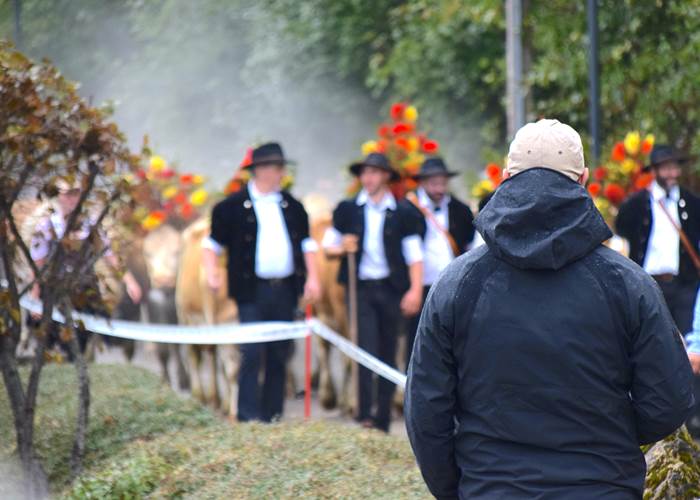 des spectateurs attentifs à la désalpe de Saint Cergue