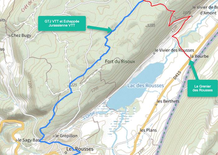 Rejoindre facilement le Grenier des Rousses depuis la GTJ VTT ou l'échappée Jurassienne VTT