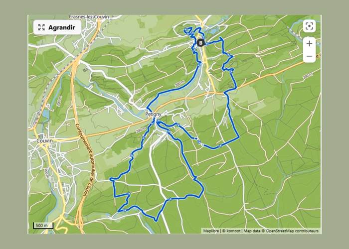 tracé de la randonnée Nismes- Fondry des chiens