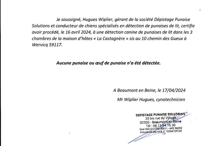 contrôle canin : absence de punaises de lit
