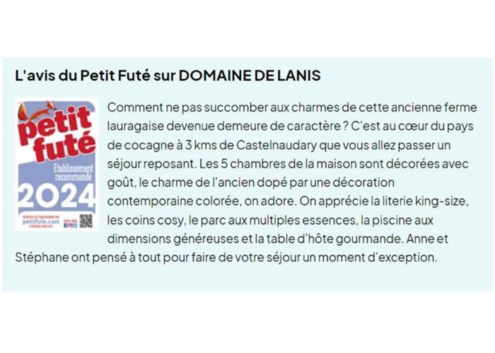 Domaine de Lanis - Recommandation Petit Futé