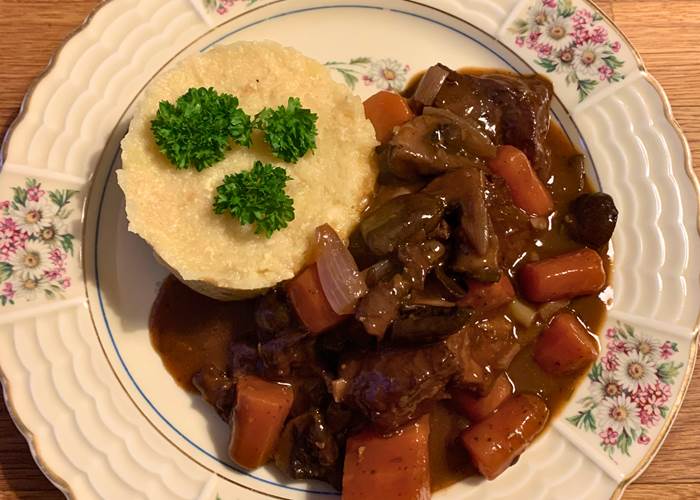 Bourguignon végétarien seitan et champignons