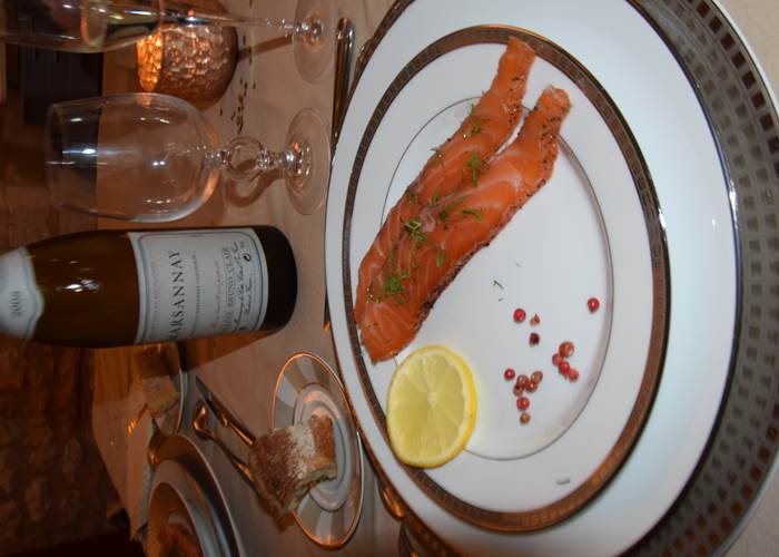 Saumon Gravelax, aux thé Earl Grey, citron et baies roses