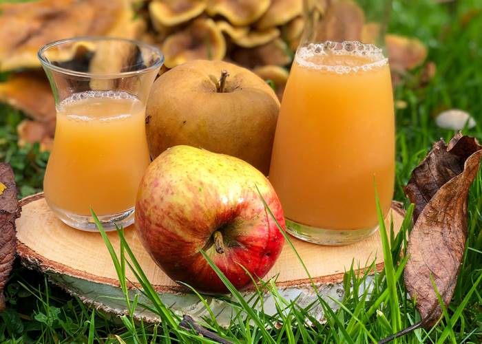délicieux jus de pommes  réalisé à partir des fruits du verger