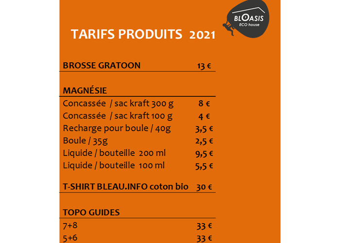 Tarif produits BLOASIS 2021