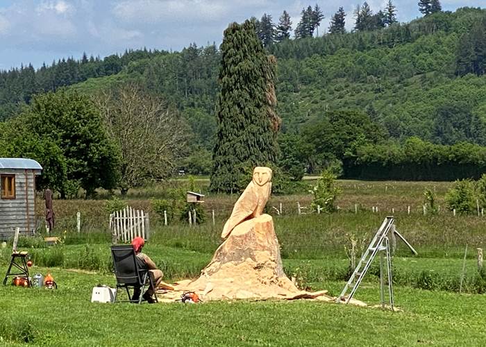 Les terres de la chouette, moment de méditation pour l'artiste face à la chouette qui prend forme