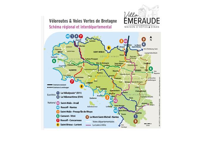 carte des véloroutes Bretagne