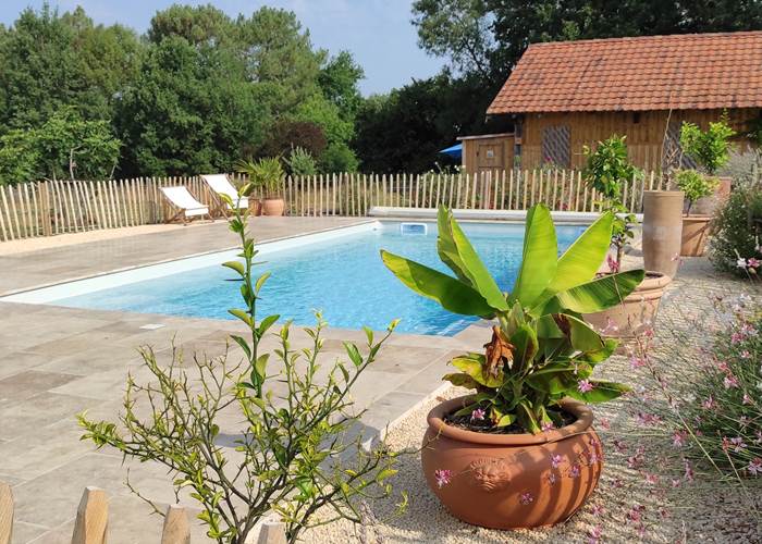 piscine d'eau salée  avec vue sur la bastide de Beaumont du Périgord-page