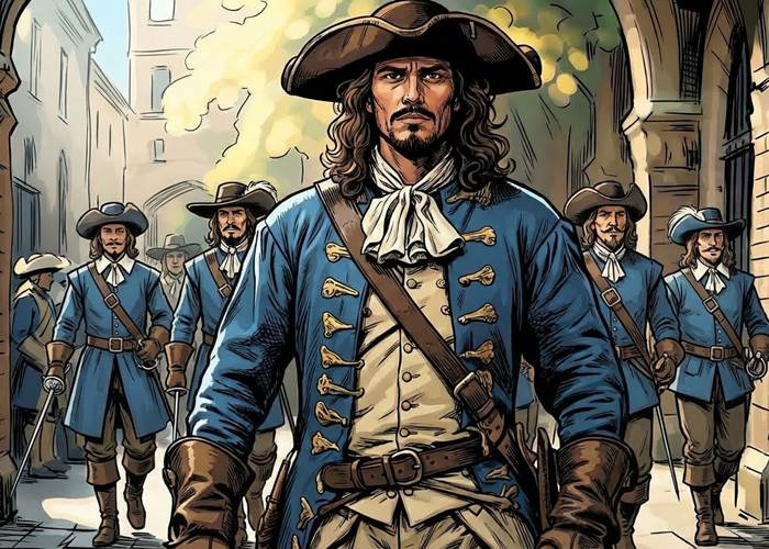 Mousquetaire sous les arcades de la rochelle