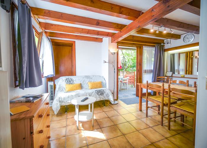 pièce principale rez de chaussée (avec la terrasse de plain pied devant le pavillon)