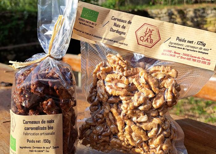 Nos cerneaux de noix bio nature ou caramélisés INYAQAB Dordogne