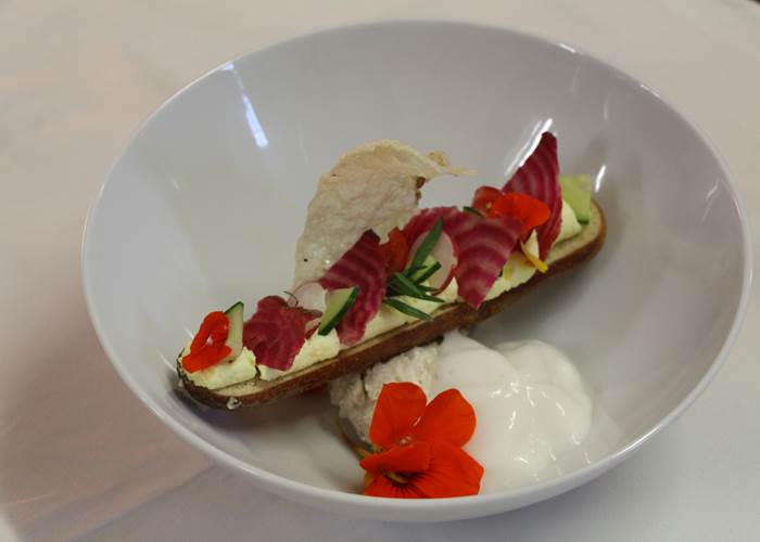 rillette de sandre, écume de riz
