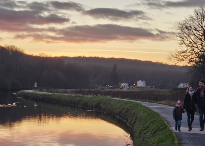 Promeneurs le long de la Sambre pas loin de Hourpes