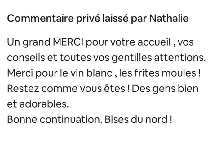 Avis privé Laissé sur AIRBNB