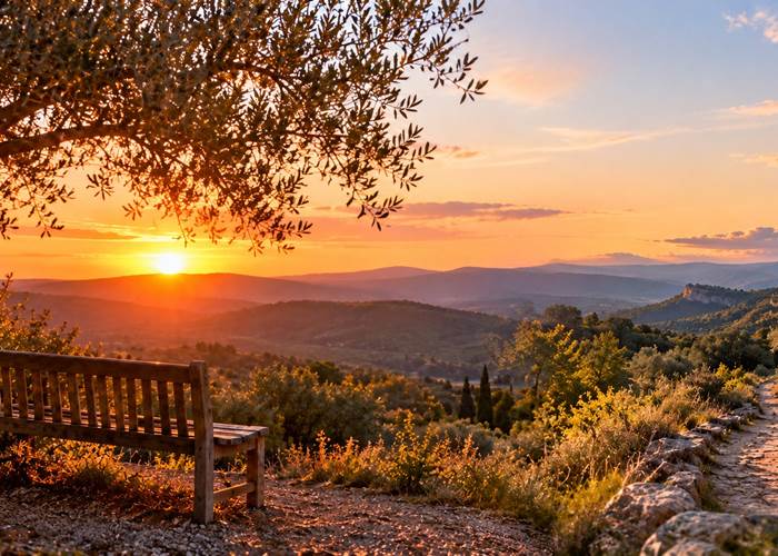 Coucher de soleil sru la vallée du Luberon à 5 minutes à pieds des gîtes Luberon Lub'heureux