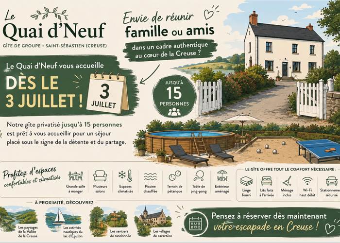 Le Quai d'Neuf — Gîte de groupe en Creuse (15 personnes)